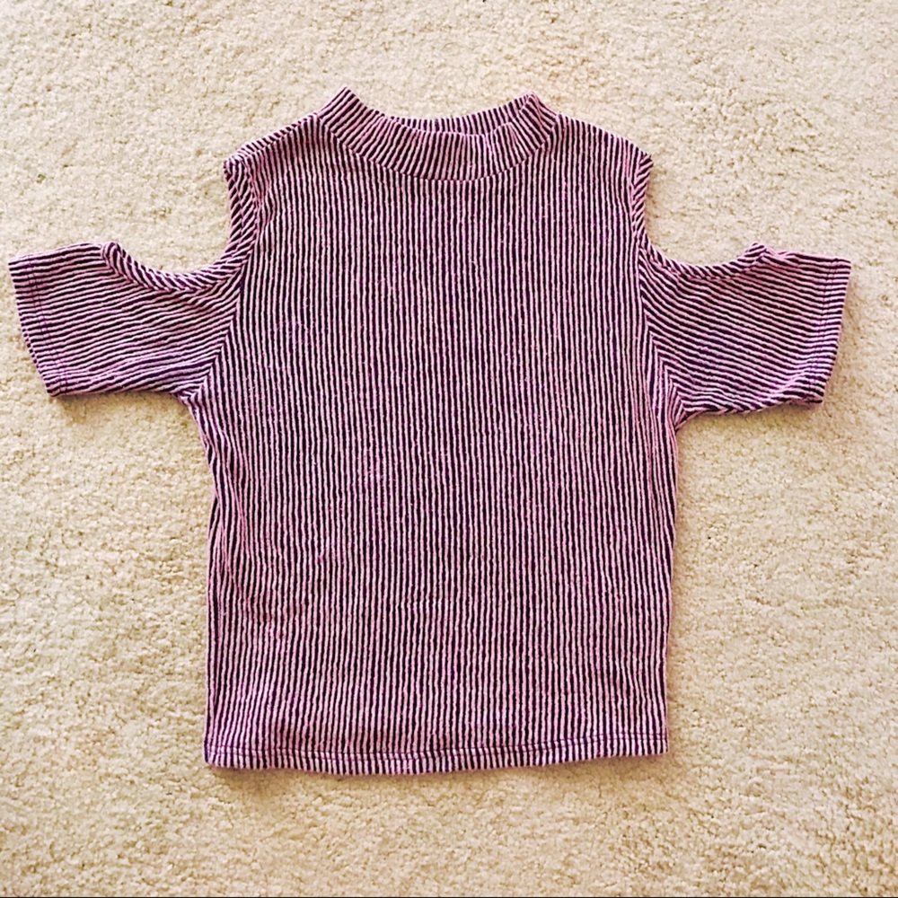 Papaya Pink Mauve Cold Shoulder Ribbed Crop Top